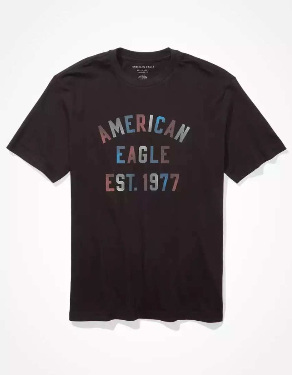 T Shirt Graphique American Eagle AE Super Soft Noir Homme | BEO-22488883